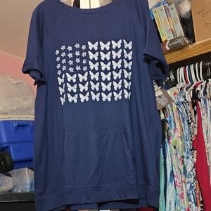 Woman Within Navy Blue Butterfly Pocket Tee 18/20 New With Tag